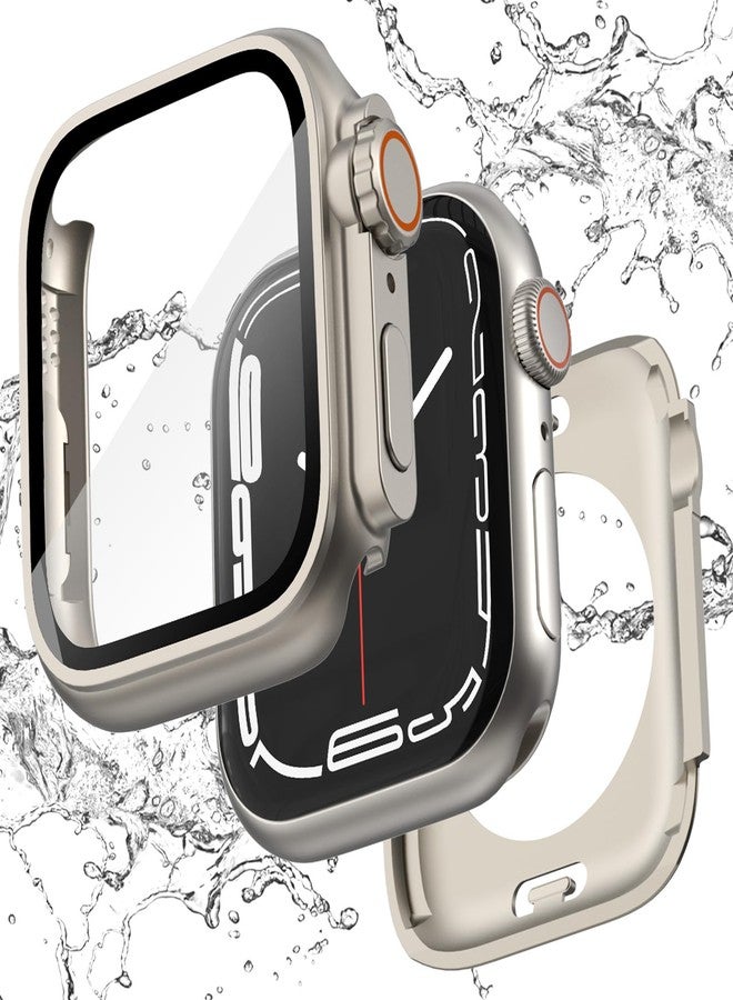 غطاء حماية شاشة مقاوم للماء من Ultra Look - Fullife 2 في 1 متوافق مع ساعة Apple Watch Series 6 مقاس 44 مم، غطاء حماية أمامي وخلفي لساعة iWatch SE2/SE Series 6 5 4 للرجال والنساء، (44 مم تيتانيوم) - Image 1